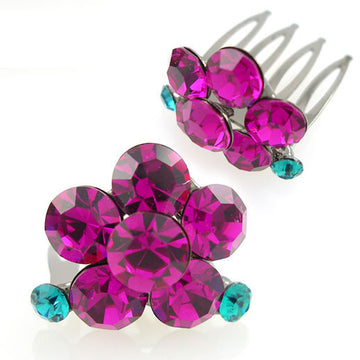 Hotpink Flower Swarovski Rhinestone Mini Tiara Comb 0.8" Wide